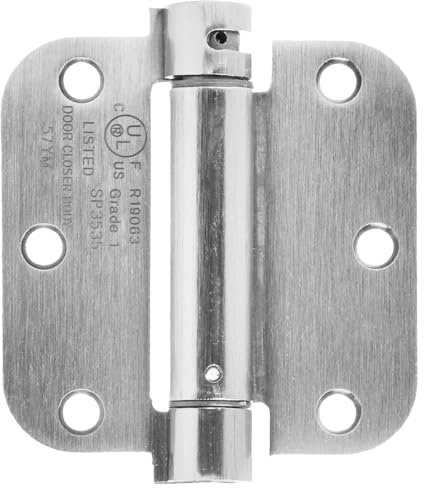 Amazon Basics Self-Closing Door Hinge, 3.5 Inch x 3.5 Inch, 5/8-Inch Radius, Satin Nickel, 1-Piece, Hardware Included
