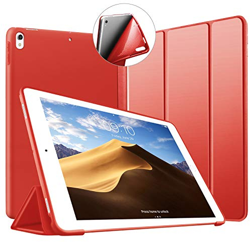 VAGHVEO Funda para iPad Air 10.5 Pulgadas (2019, 3ª generación) y iPad Pro 10,5 (2017). Ultra Delgada y Ligera, Soporte Protectora Smart Cover Trasera Silicona Suave, Auto-Sueño/Estela, Rojo