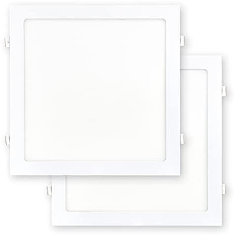 Popp® Pack x2 Placa Downlight LED Empotrado Cuadrado 24W 2280Lumen Luz neutra 4000K con Corte de Techo 285x285mm, para Oficina, Salon, Dormitorio, Pasillo,etc.(24W 4000K)