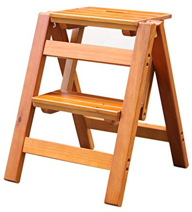 Tabouret-Échelle en bois massif à 2/3 niveaux Chaise pliante Marche-pied Escabeaux multifonctionnels Tabouret Portable Étagère à fleurs Cuisine Salle de bains Meubles de bureau, Capacité de 150 kg