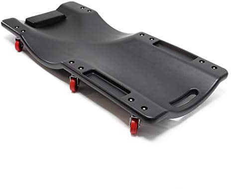 WilTec Chariot de Visite Mécanicien 90 x 40 x 14 cm Noir 90kg Appui-tête Range-Outils Planche à roulettes pivotantes Siège d’Atelier Coulissant Ergonomique Garage Auto