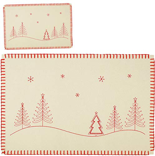 alles-meine.de GmbH Filz - Unterlage/Platzdeckchen - Weihnachtsbaum & Schneeflocke - Winter/Weihnachten - Creme weiß rot - 45 cm * 30 cm - waschbar & schmutzabweisend - Tisch..