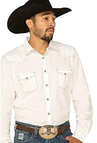 Wrangler Men's Retro Two Pocket Long Sleeve Snap Shirt, White, XXL