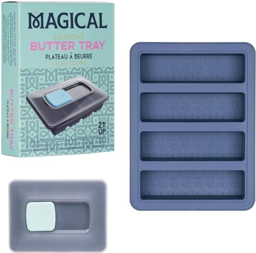 Magical Butter Silicone Non-Stick Butter Tray - Rectangular, Steel Blue, 8x8x2 Inches, 8 tbsp Capacity, BPA Free, Dishwasher Safe