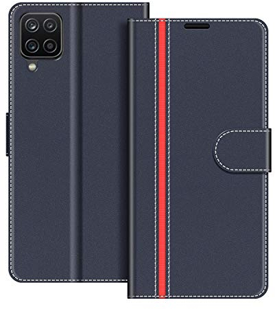 COODIO Handyhülle für Samsung Galaxy A12 Handy Hülle, Samsung Galaxy M12 Hülle Leder Handytasche für Samsung Galaxy A12 / M12 Klapphülle Tasche, Dunkel Blau/Rot