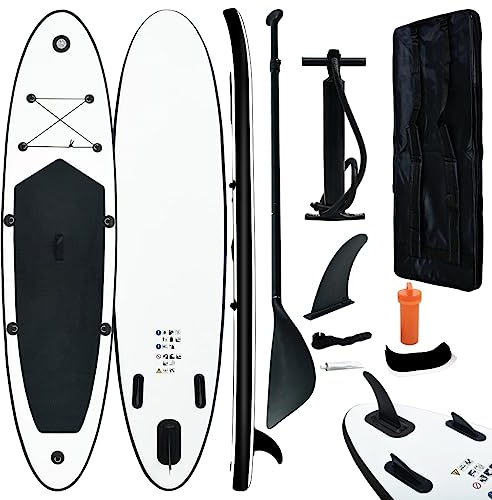 vidaXL Stand Up Paddle Board Set Aufblasbar SUP Surfbrett Surfboard Paddelboard Paddling ISUP Wellenreiter mit Tragetasche Schwarz Weiß