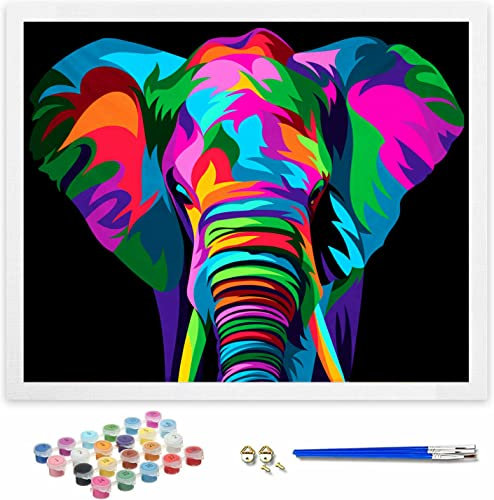 Hiolife Peinture par Numero pour Enfant et Débutant, Loisirs Créatifs Activité Manuelle, Peinture Acrylique Kit de Dessin pour Filles et Garçons, Sans Cadre 40 x 50 cm - Animaux - éléphant