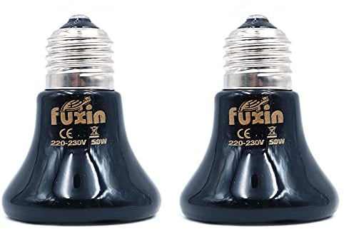 ANCLLO 2pcs Reptile Heating Bulbs, Durable Infrared Heat Lamp Warming Light Bulb Black Pet Light for Reptile and Amphibian Lizard Tortoise Spider Snake Chameleon 220-230V(50W)