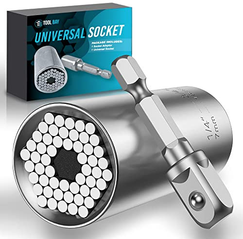 ToolBay Universal Socket - with Power Drill Adapter make for great Christmas Stocking Stuffers Birthday Gifts for Dad Women Husband 7-19mm