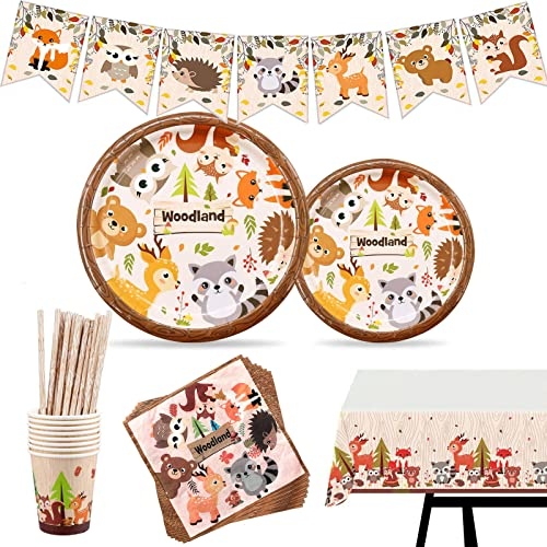 70 Stück Party Geschirr Tischdeko, Party Geschirr Set, Tiere Geburtstag Teller Set, Geburtstag Teller Set, Party Tier Geschirr Set, für Kinder Geburtstag Thema Party Tischdekoration