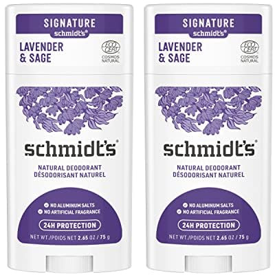 Schmidt's Aluminumfreies, veganes Deodorant Lavendel & Salbei mit 24-Stunden-Geruchsschutz, 2 Stück, für Damen und Herren, natürliche Inhaltsstoffe, tierversuchsfrei, 75 ml