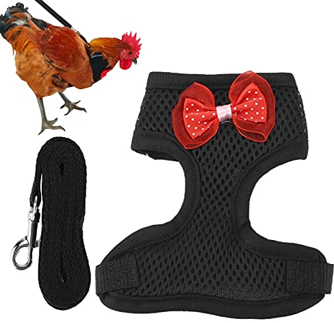 Hühnergeschirr und Leine, Verstellbares Hühner Zugseil Außen Gehgeschirr mit Leine Atmungsaktiv Hühnerwestem Trainingsgeschirr für Geflügel Henne Hühnerente Leinen [S Number-Schwarz]