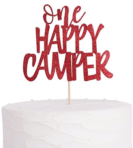 One Happy Camper Cake topper - 1st Birthday for Lumberjack,Camping Camp Out Campfire Tent Adventure Decor,First Birthday Party Supplies for Baby,Photo props