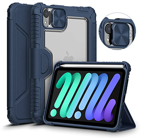 Nillkin iPad Mini 6 Case 2021 (6th Generation, 8.3-inch),[ Pencil Holder &Sliding Camera Protection] with Trifold Stand intelligent Automatic Wake/Sleep Function, Blue