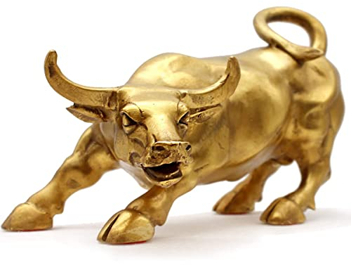 WANLIAN Wall Street Messing-Bullstatue – Feng Shui Glückssymbol der Börse, Skulptur Heimdekoration repräsentiert Karriere und Reichtum (S – 9,4 cm)