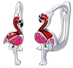 Flamingo Silber Ohrringe - Creolen für Kinder & Damen