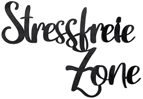 Logbuch-Verlag Schriftzug STRESSFREIE ZONE Holz schwarz 25 cm Türschild Wandbild Deko Geschenk Geburtstag Valentinstag