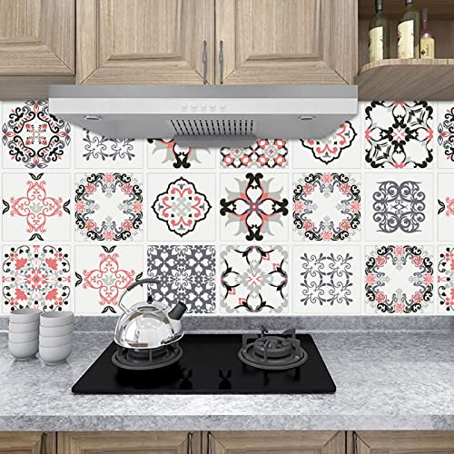 Tile Stickers Blush Pink White Stick on Tiles PVC Self Adhesive Wall Tiles Home Decoration DIY Stick on Wall Tiles Peel and Stick Floor Tiles Tile Stickers for Bathroom Kitchen 50x100cm/4 pcs