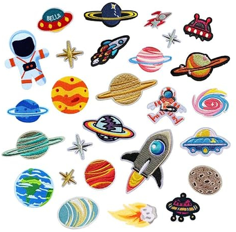 Bügelflicken Kinder, 27 Stück Patches zum Aufbügeln Universum Aufnäher Applikation Flicken Zum Aufbügeln für DIY T-Shirt Jeans Kleidung Taschen,Flicken Patches