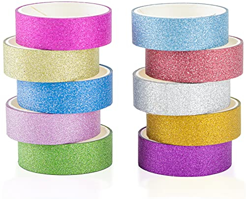 CGLRybO 10 Rollen Glitzer Washi Tape Set, Farbmaskierungsband Einfarbig Papierbänder für Weihnachten DIY Dekor Bullet Journals