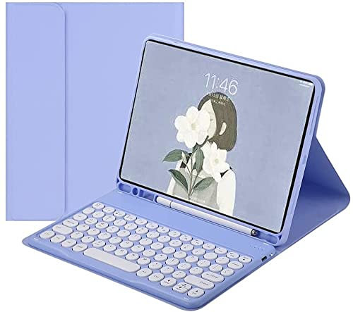 QIYIBOCASE Keyboard Case for iPad 10th Generation 2022,Round Keys Retro Detachable Magnets Wireless Keyboard Case with Pencil Holder for iPad 10 2022 (Purple)