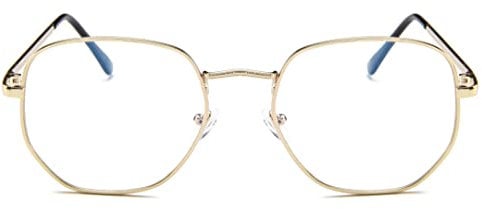 TECH-LINE-DIRECT FASHION ACCESSORIES Metal Anti Blue Light Eyewear Oval Glasses PC Oversized Flat Glasses For Womens/Mens Blue Light Blocking Light Weight Clear Lens Glasses (Gold)