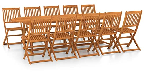 Tidyard 11-TLG. Garten Essgruppe 10 Personen Sitzgruppe Holz Klappbar Gartentisch Stuehlen (Ohne Armlehnen) Gartenmöbel Set Sitzgarnitur Massivholz Akazie