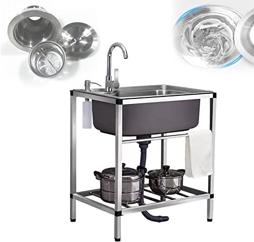 WORDFUN Fregadero De Cocina Independiente, Fregaderos De Un Seno, Fregadero Exterior Jardin, Fregadero Camping con Grifo, Mueble Pila Lavadero, Fregadero Multiusos, Fregadero Industriales