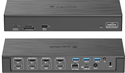 WAVLINK 18-in-1 USB C/USB3.0 Universal Docking Station, 4K Quad Display (4DP+4HDMI) with 100w Power Delivery, 2.5G Ethernet, SD 4.0 card reader, audio and microphone for MacBook and Windows laptops