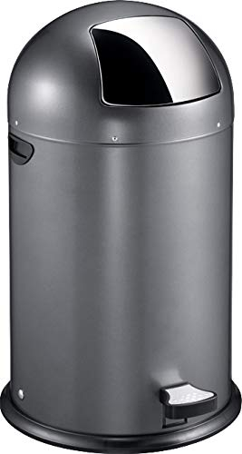 PROREGAL Modern designter Treteimer aus gebürstetem Edelstahl | 45 Liter, 65x28x49,5cm | Kunststoff-Inneneimer | Silbe, Deckel Schwarz