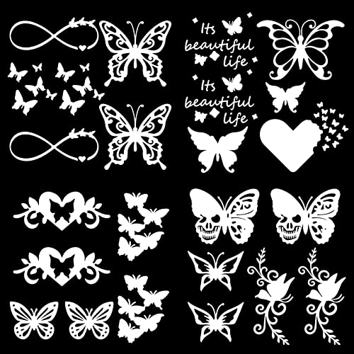 GORGECRAFT 4 Blatt Vinyl-Schmetterlings-Autoaufkleber Schmetterlings-Silhouette-Aufkleber Selbstklebende Reflektierende Aufkleber Wandaufkleber wasserdichte Automobil-Außendekoration Silbern