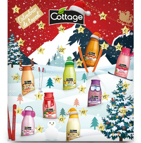 Calendrier de l'Avent 2024 - Cottage - Gel douche, Douche Gommage, Laits Corps, Shampoing - 17 parfums à découvrir - Fabriqué en France