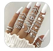 HUASAI Silver Rings for Women Non Tarnish Stackable Knuckle Rings Set Boho Butterfly Leaf Pearl Rings Midi Pinky Rings Set Birthday Gifts(23pcs-S)