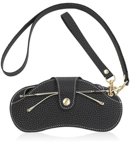 Peminkoo Custodia per occhiali in pelle con catena, occhiali da sole, tracolla, anti-caduta, clip per occhiali da lettura, cordino per uomo e donna