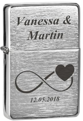 Benzin Feuerzeug gebürstet mit individueller Gravur zur Verlobung - das Geschenk für Paare - Geschenke für die Hochzeit - nachfüllbar und windfest