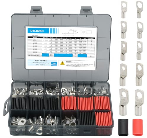 DTLDZSC Thick Copper lugs,Electric Wire Lugs,AWG2 4 6 8 10 12Gauge,80Pcs Tinned Heavy Duty Battery Cable Ends Ring Terminal Connectors with 80Pcs 3:1 Heat Shrink Tubing Assortment Kit(160pcs)