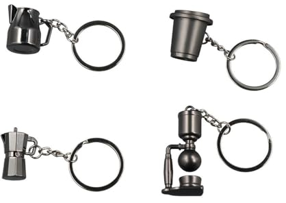 Pokinge 4 Pcs Black Coffee Series Keychains, Metal Coffee Cup, Jug, Portafilter Key Decor Pendant for Unisex Adults