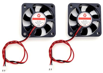 JZK 2pcs 50x50x10 mm 2pin DC 24V mini silent cooling fan with wires, 5010 small quiet cooling fan 50mm, 5cm 24V brushless DC fan, 3D printer fan with cable and connector