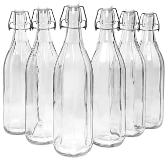 Lucente 1L Vintage Style Clear Octagonal Shaped Bottles with Swing Top Lids
