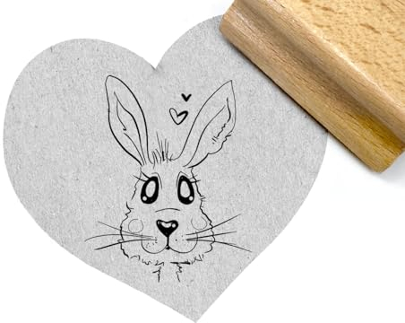 Stempel für Frühling & Ostern HASE - lustiger Holzstempel Hasenkopf mit Herz zum Ausmalen & Karten basteln, Osterdeko