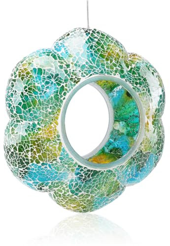 Yinns Glasvogelfutterhäuschen zum Aufhängen, durchfliegbares Vogelfutterhäuschen in runder Form, großes Vogelfutterhäuschen für den Garten, Gartendekoration, 22 cm