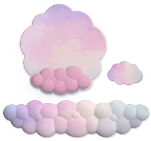 Pttnyuere 3 Pièces Ensemble de Clavier Repose-Poignet Nuage Tapis de Souris Ensemble de Support de Poignet Mousse à Mémoire Ergonomique pour Ordinateur Portable de Bureau à Domicile