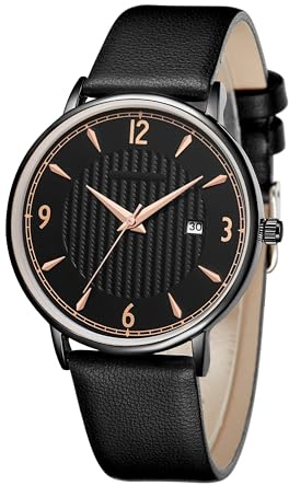 CIVO Herren Uhren Quarz Analog Leder: Schwarz Mode Datum Armbanduhr - Wasserdicht Groß Zifferblatt Geschenk für Männer