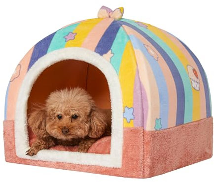 Jiupety Niche pour Chien Interieur SpéCial pour Chiots, 2 en 1 Pliant Lit pour Chat, Grotte pour Chat Mignon et Chaud avec Oreiller Lavable Amovible, 48 Cm Niche Chat Interieur, Rose