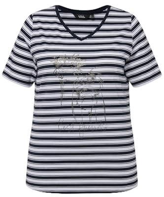 Ulla Popken Damen große Größen Übergrößen Plus Size T-Shirt, Ringel, Metallic-Tiermotiv, V-Ausschnitt, Halbarm marine 46+ 831845130-46+