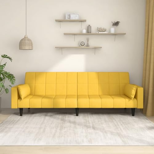 Hommdiy Schlafsofa 2-Sitzer, Sofa mit 2 Kissen, Schlafcouch für Wohnzimmer Heimkino Büro, Couch Sofabett Tagesbett Gästebett,Stoff Schlafsofa,Gelb