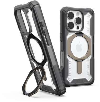 URBAN ARMOR GEAR Plasma XTE Case für Apple iPhone 16 Pro Kickstand Hülle (Wireless Charging/magnetisches Aufladen kompatibel, Handyhülle aufstellbar, 6 Meter Fallschutz) ash (transparent) / Titan