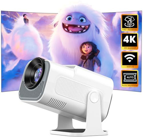 Mini Proyector Portátil - Proyector Mini 4k 1920x1080P Nativo 4K Supote ANSI Videoproyector, Proyectores WiFi 6, BT5.2 180° Rotation Proyector de Cine de HDMI/TV Stick/USB/PS5/Laptop
