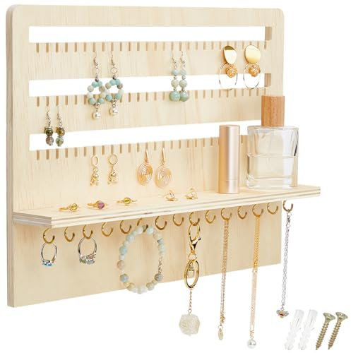nbeads Porte Bijoux Mural en Bois, Organisateurs de bijoux muraux Porte Collier Présentoir pour Boucles D'Oreilles pour Colliers, Bracelets, Boucles d’Oreilles et Bagues, 38x28x6.4cm