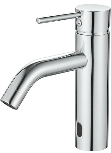 GERUIKE Wasserhahn Bad mit Sensor Badarmatur Infrarot Armaturen Automatisch Mischbatterie Waschbecken Waschtischarmatur Chrom Silber